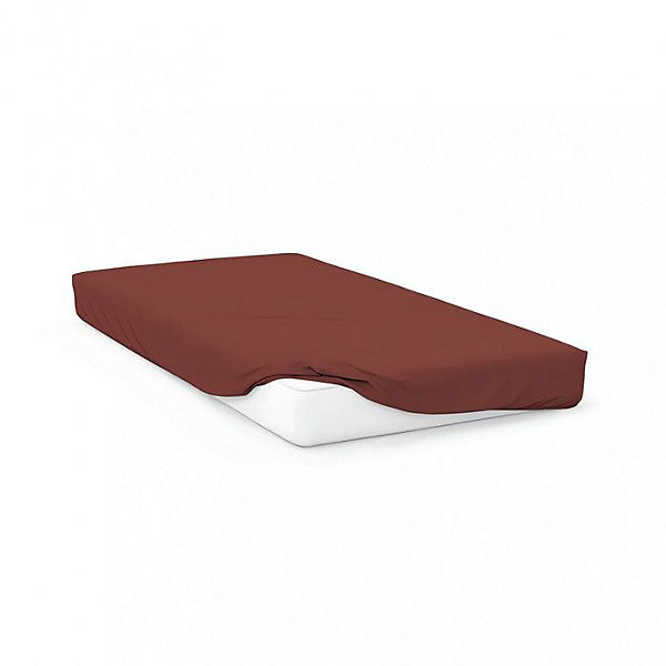 Drap housse en coton 57 fils 90x190 cm UNI brique, par Soleil d'ocre