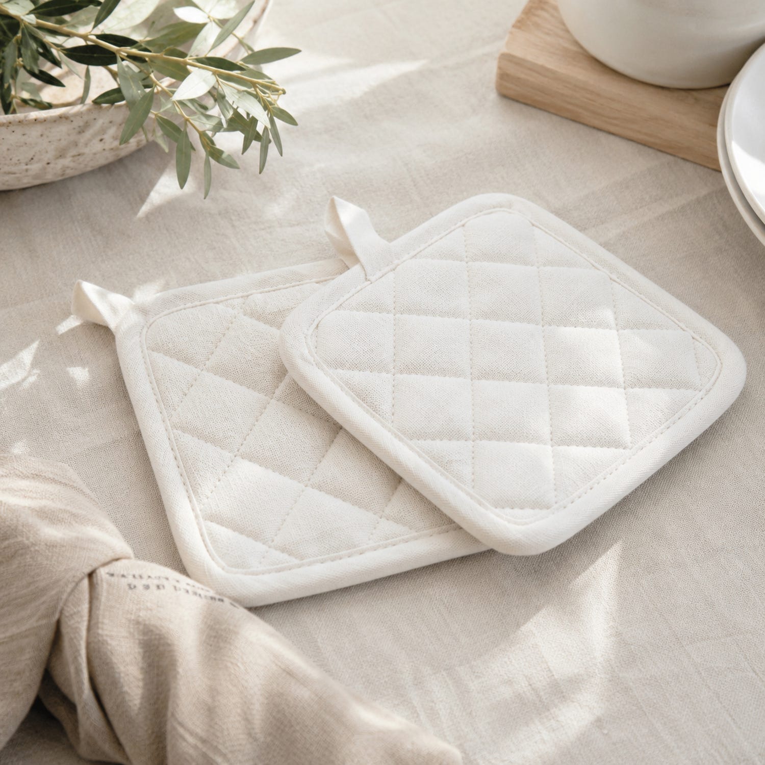 Set 2 presine 18x18 cm bianco in cotone Slub