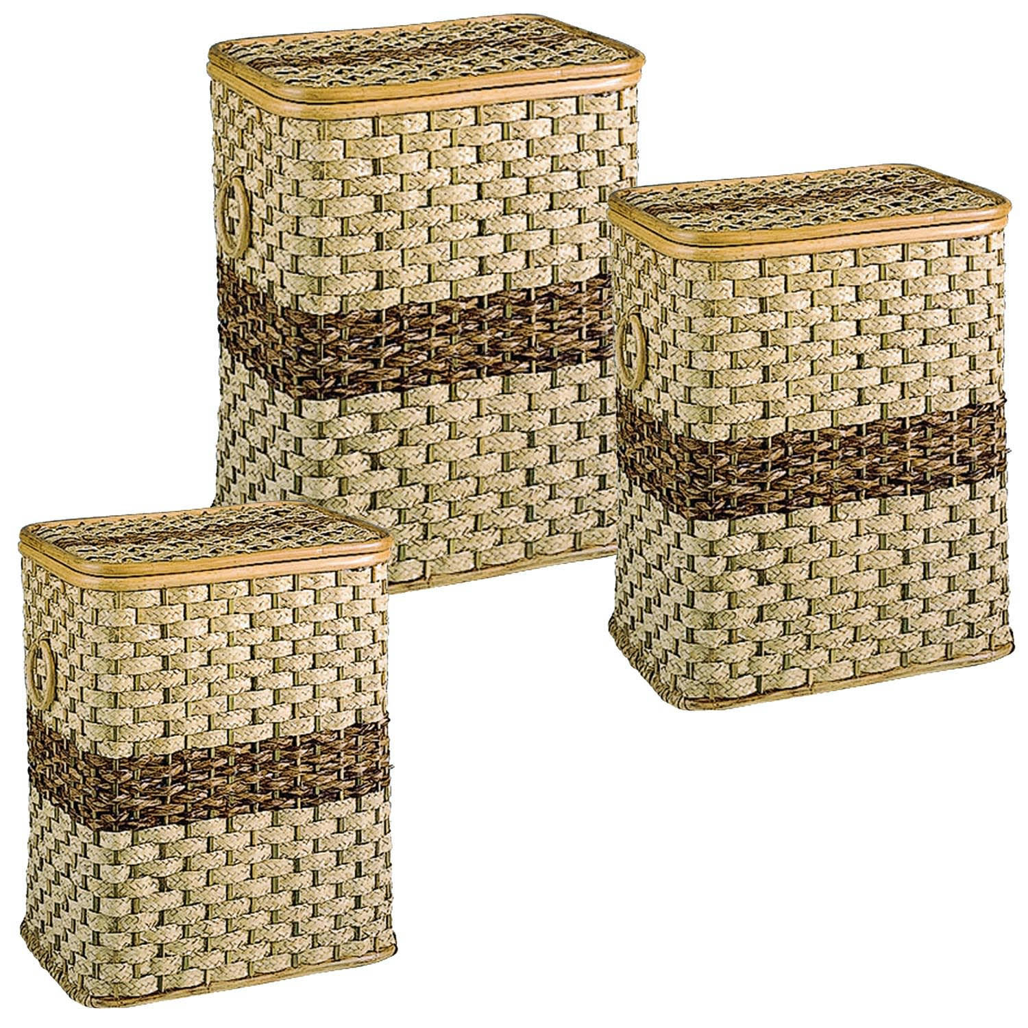 - Coffres à linge en rotin et buri (lot de 3)