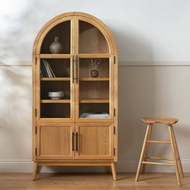 Habitat Collins Arched 4 Door Display Cabinet - Oak