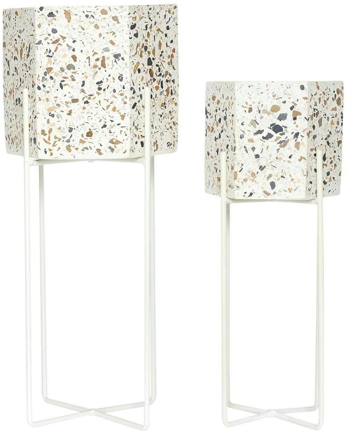 - Lot de 2 support à plantes en céramique et métal terrazzo