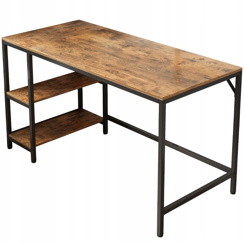 Biurko komputerowe stolik vintage rustykalny brąz loft z 2 półkami 140 cm