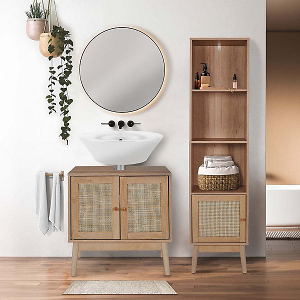 Meuble sous vasque cannage et bois Bali