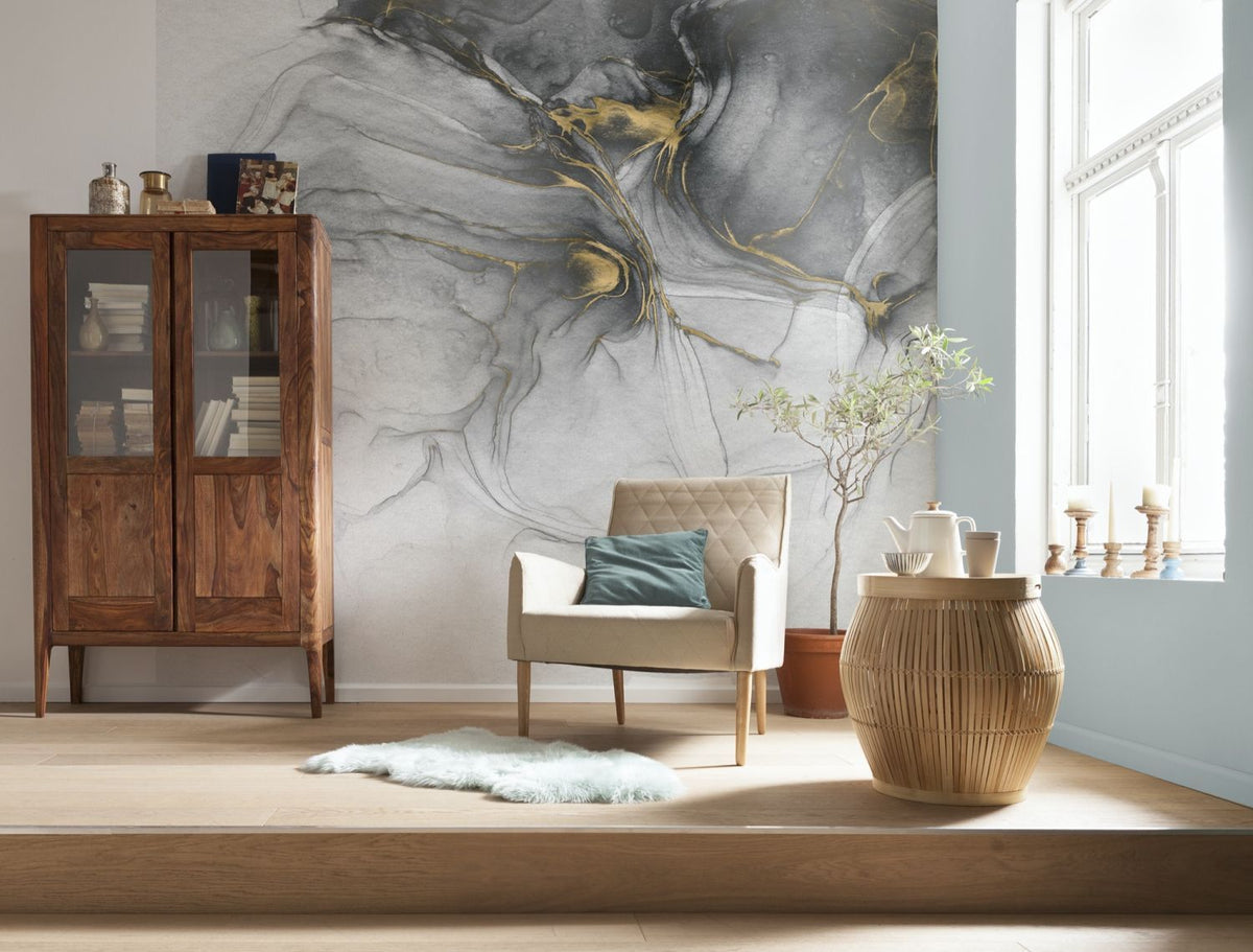 Sanders & Sanders fotobehang marmer grijs en goud - 300 x 280 cm - 612004
