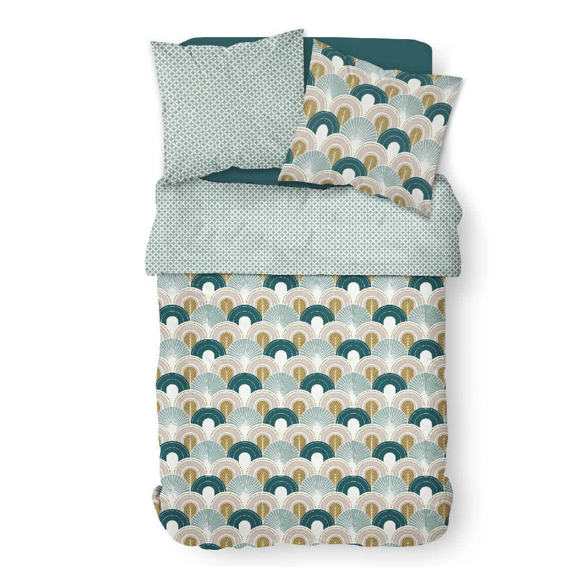 SUNSHINE - Parure de lit 2 personnes imprimé en Coton Bleu 220x240 cm