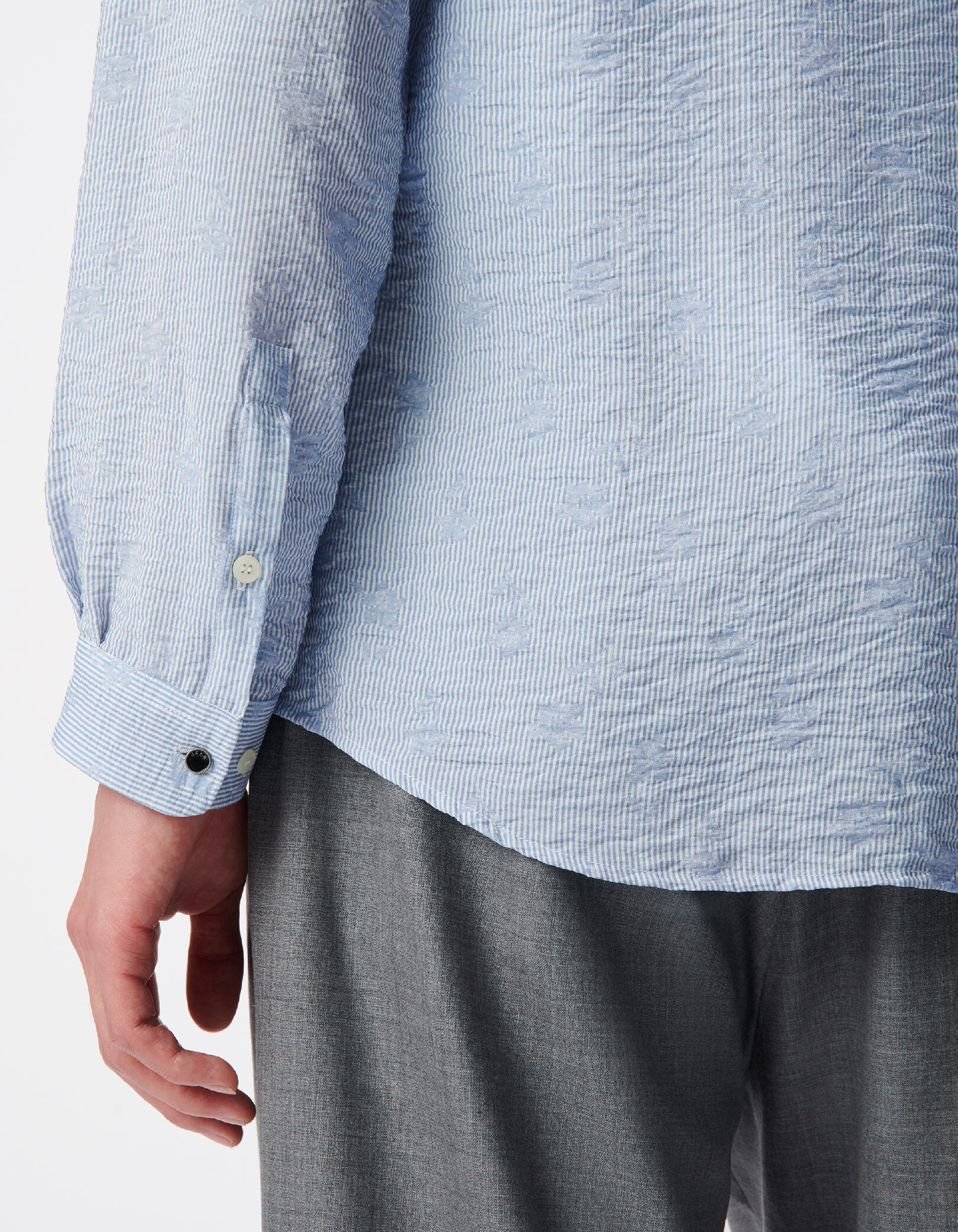 Chemise slim bleue imprimé fleurs sur rayures Homme