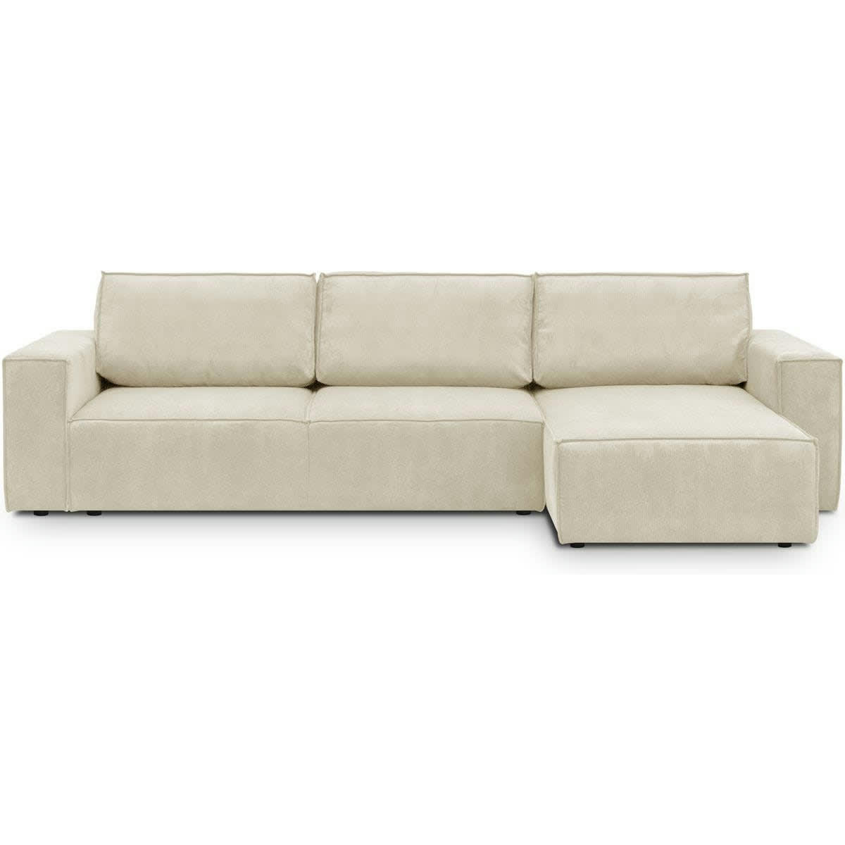 HARPER NEW - Canapé d'angle 5 places convertible en velours fines côtes beige