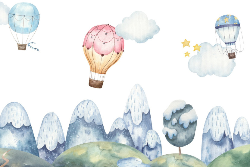 Fototapeta Wzgórza BALONY Śnieg Bajka Zima 90x60cm