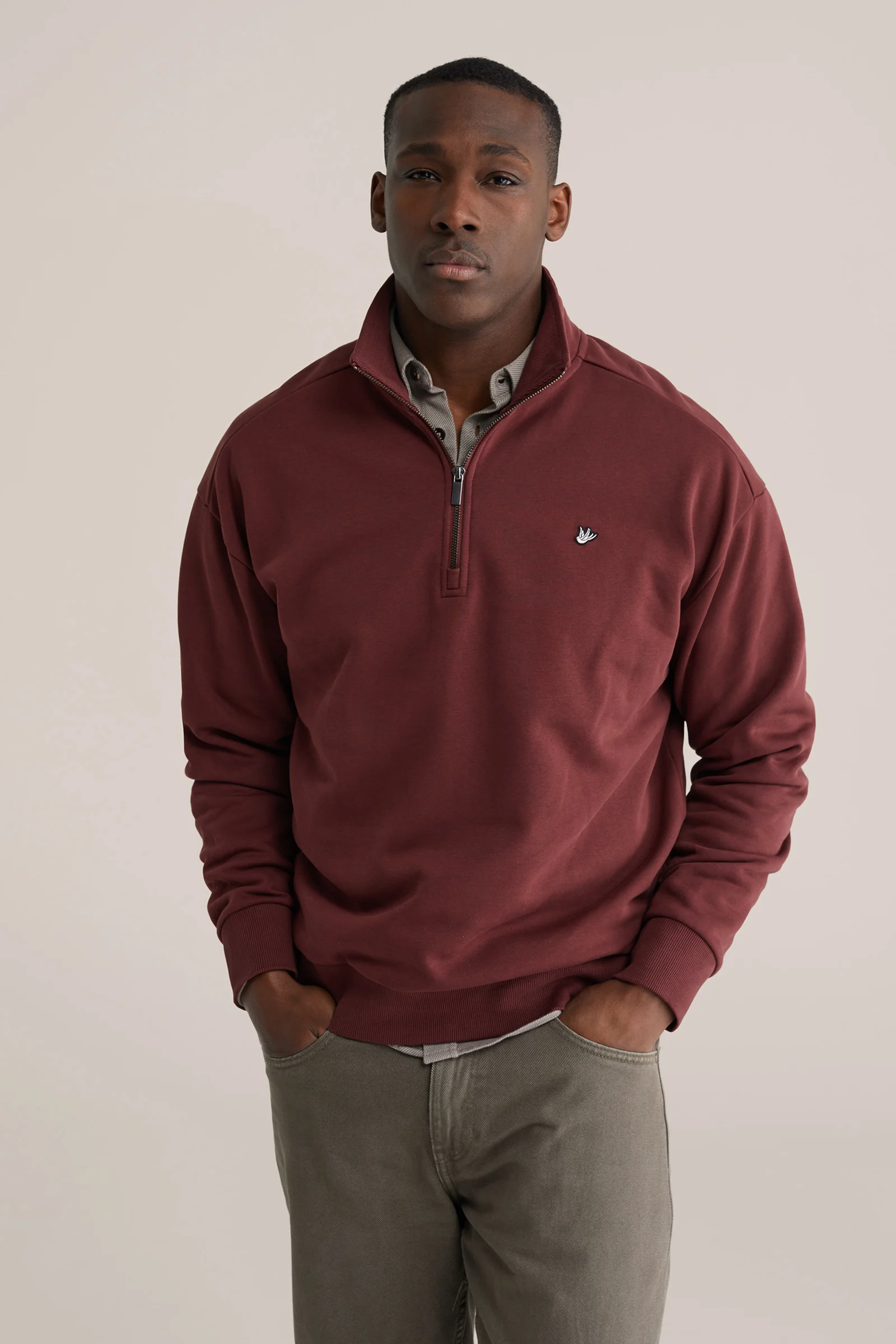 Heren regular fit sweater met quarter-zip en embroidery