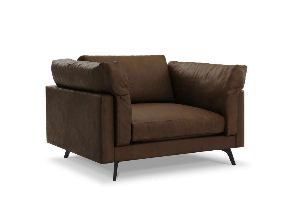 CAMILLE - Fauteuil 1 place XL en cuir marron foncé