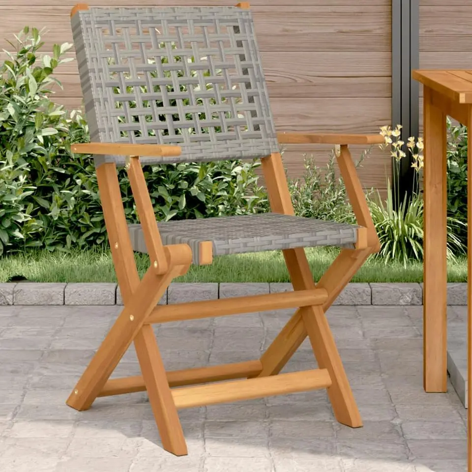 vidaXL - Tuinstoelen - Grijs - Massief acaciahout en poly rattan - 2 stuks