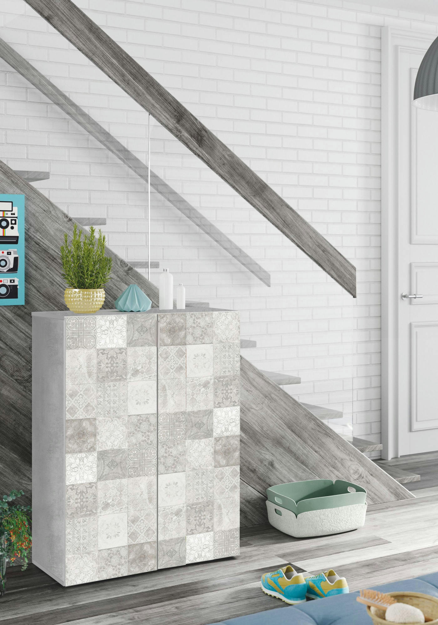 DLEL - Armoire polyvalente 2 portes avec effet et détails bois-béton