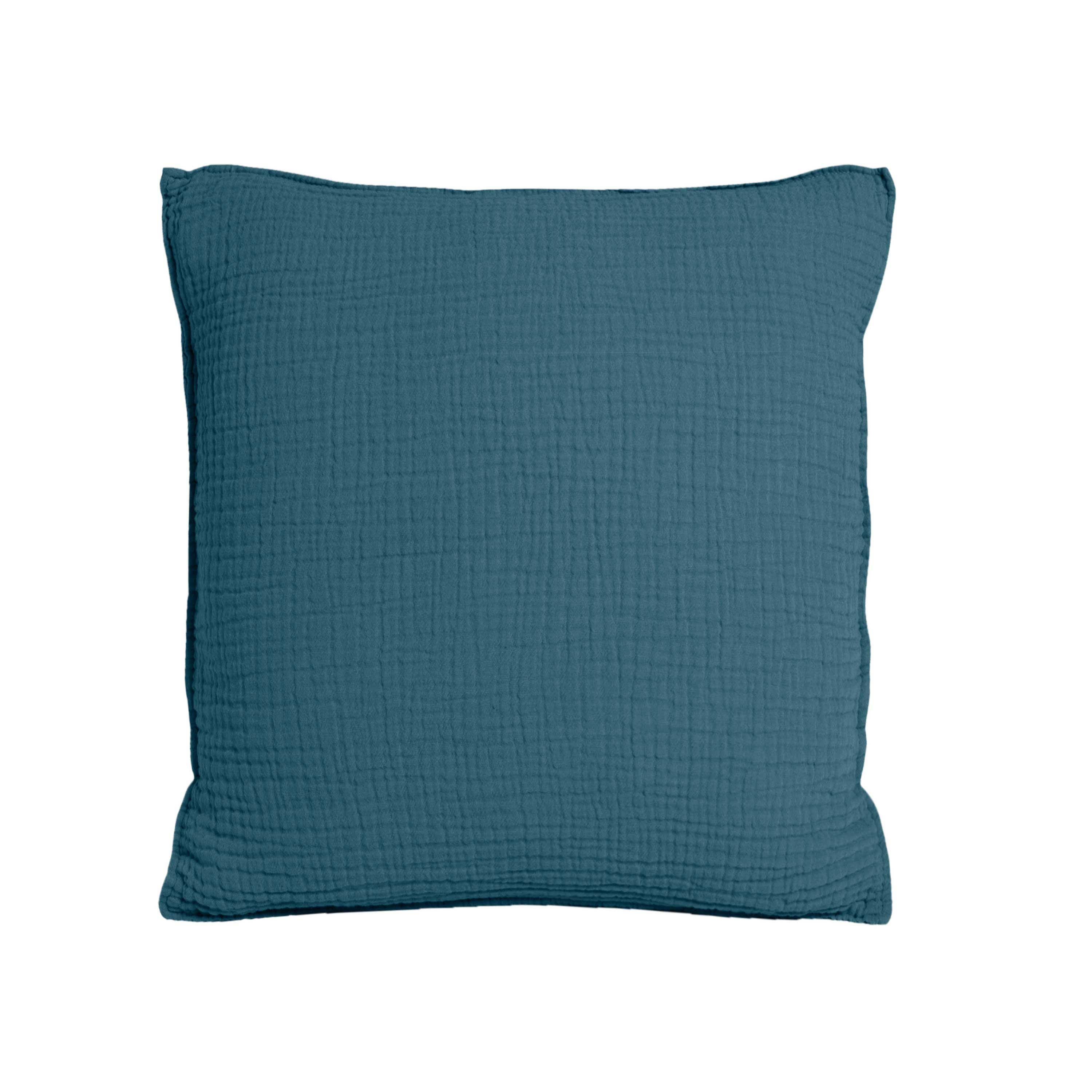 SIMPLEMENT GAUFRÉ - Taie d'oreiller en gaze de coton 65x65cm Bleu Paon