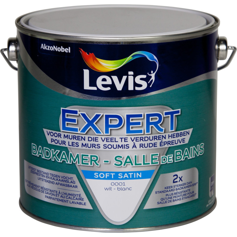 Peinture Expert pour salle de bain blanche brillante satinée 1 L LEVIS
