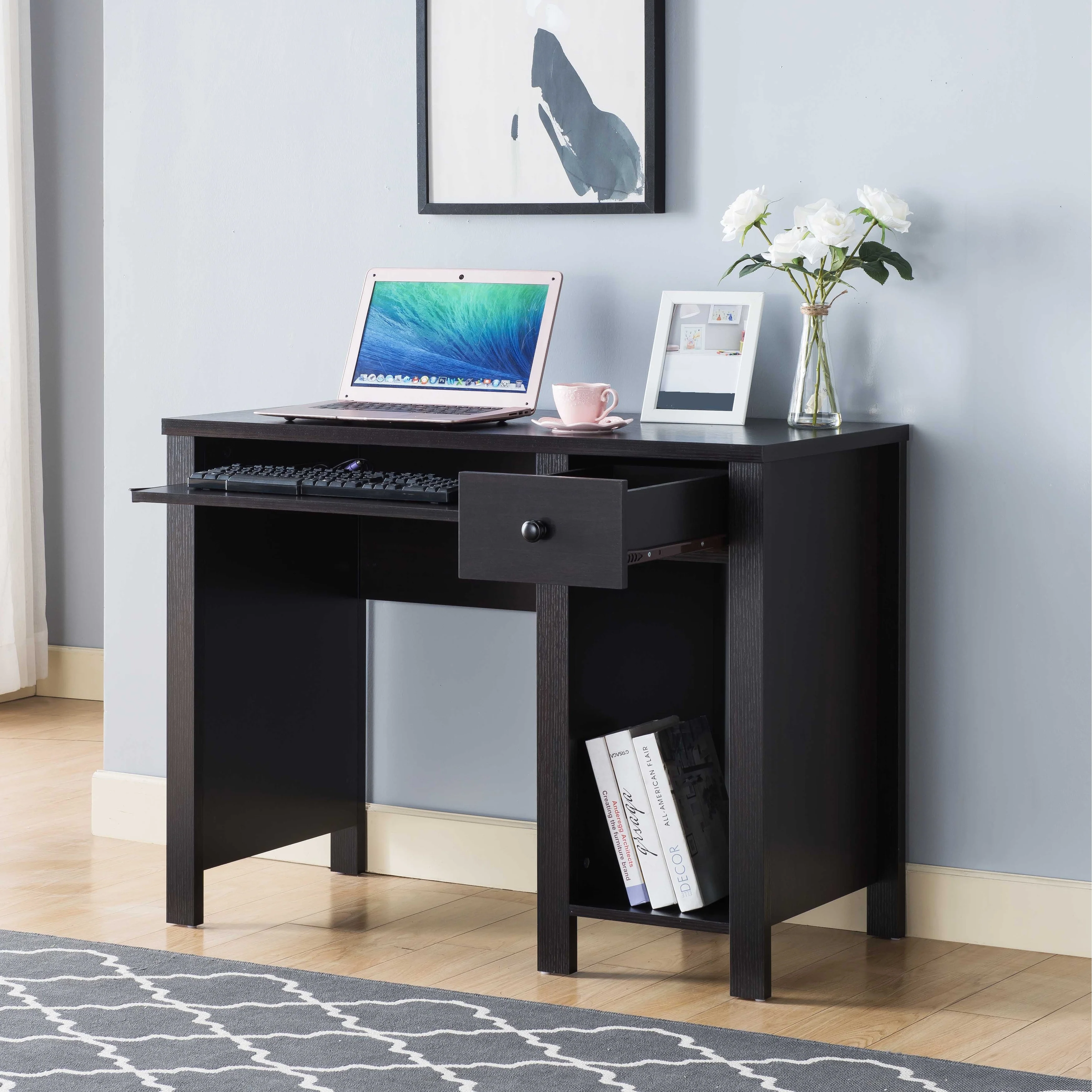 Student Desk Home Office Desk 39W Compact Desk Writing Desk Laptop Desk One Drawer Keyboard Drawer Wooden Knob