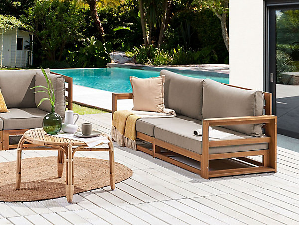Canapé de jardin 2 places TIMOR Bois d'acacia certifié Marron clair