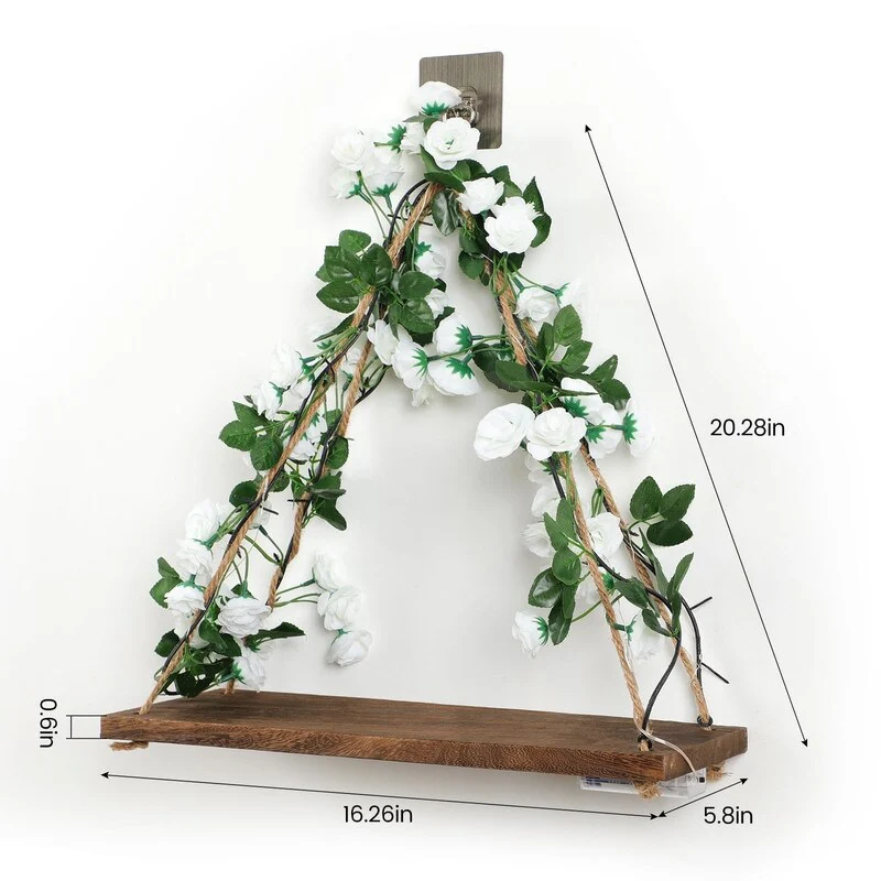 Boho Floating Wall Shelves Set – No-Drill Floral Decor (2pc)