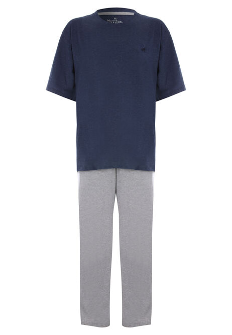 Mens Navy Marl Long Pyjama Set