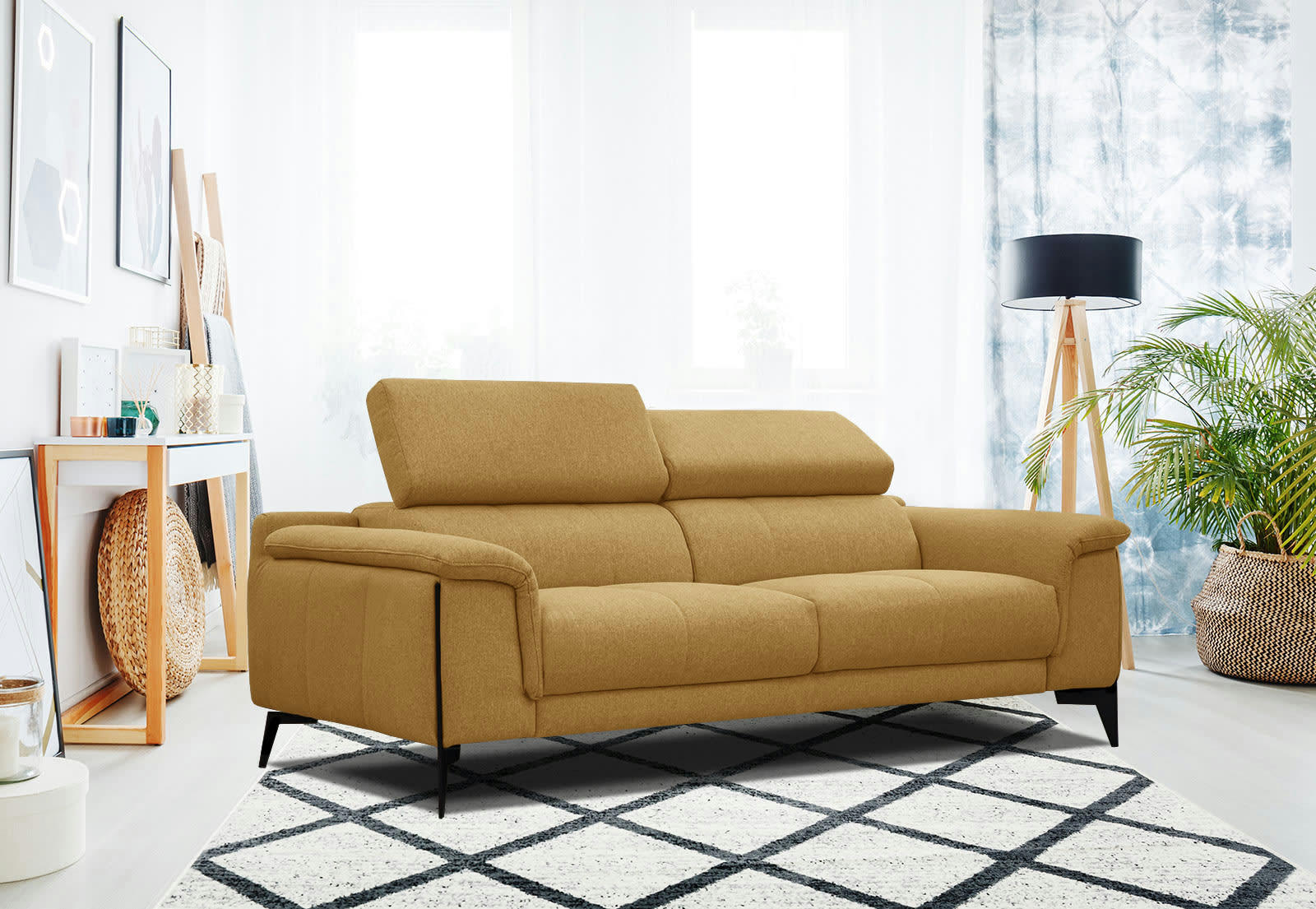 MATERA - Canapé XXL droit 3 places tissu orange