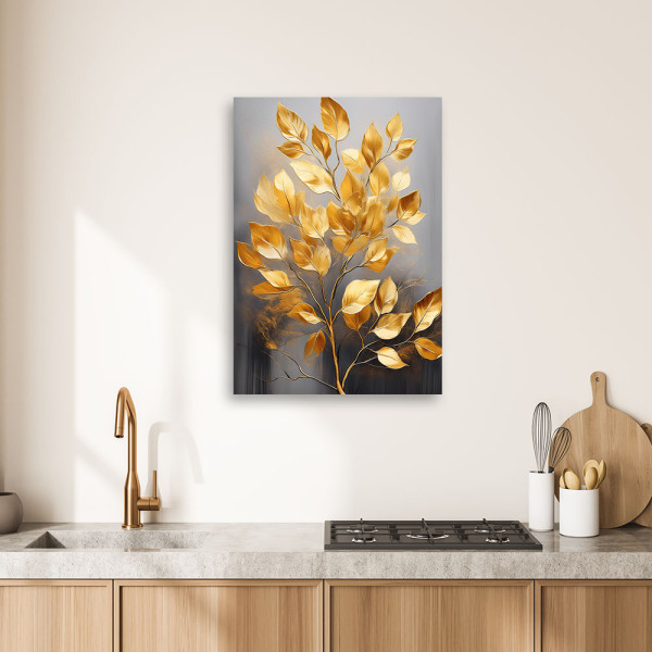 Feeby Obraz na płótnie, Złote Liście Minimalizm 40x60