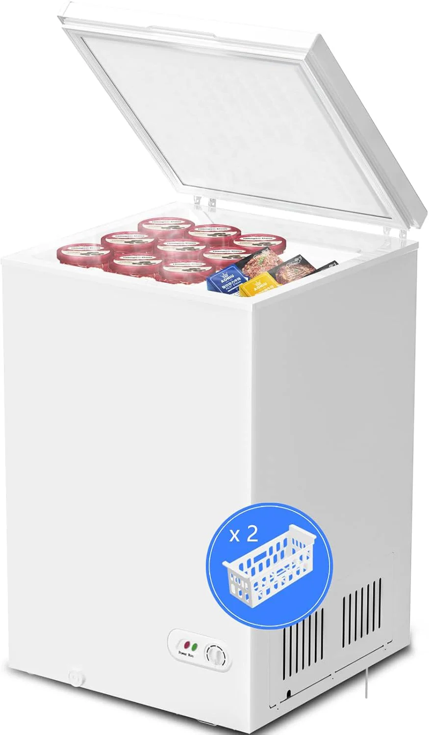 3.5 Cubic Feet Chest Freezer with 2 Removable Baskets Free Standing Top Open Door Compact Freezer with Adjustable Temperature for Home/Kitchen/Office/Bar (3.5 Cubic Feet, White)(3.5 Cu with 2 Baskets/White)