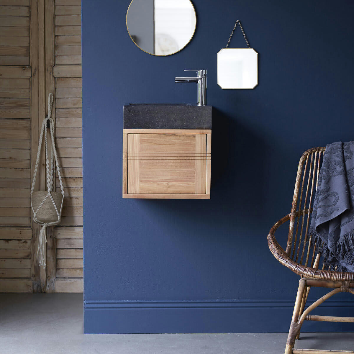 BASIC - Meuble Lave main en teck massif et marbre black