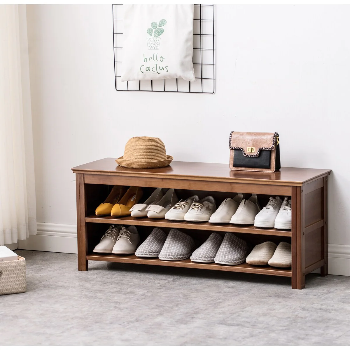 Two-Layer Storage Shoe Changing Bench, Entryway Shoe Bench, Sittable Shoe Rack