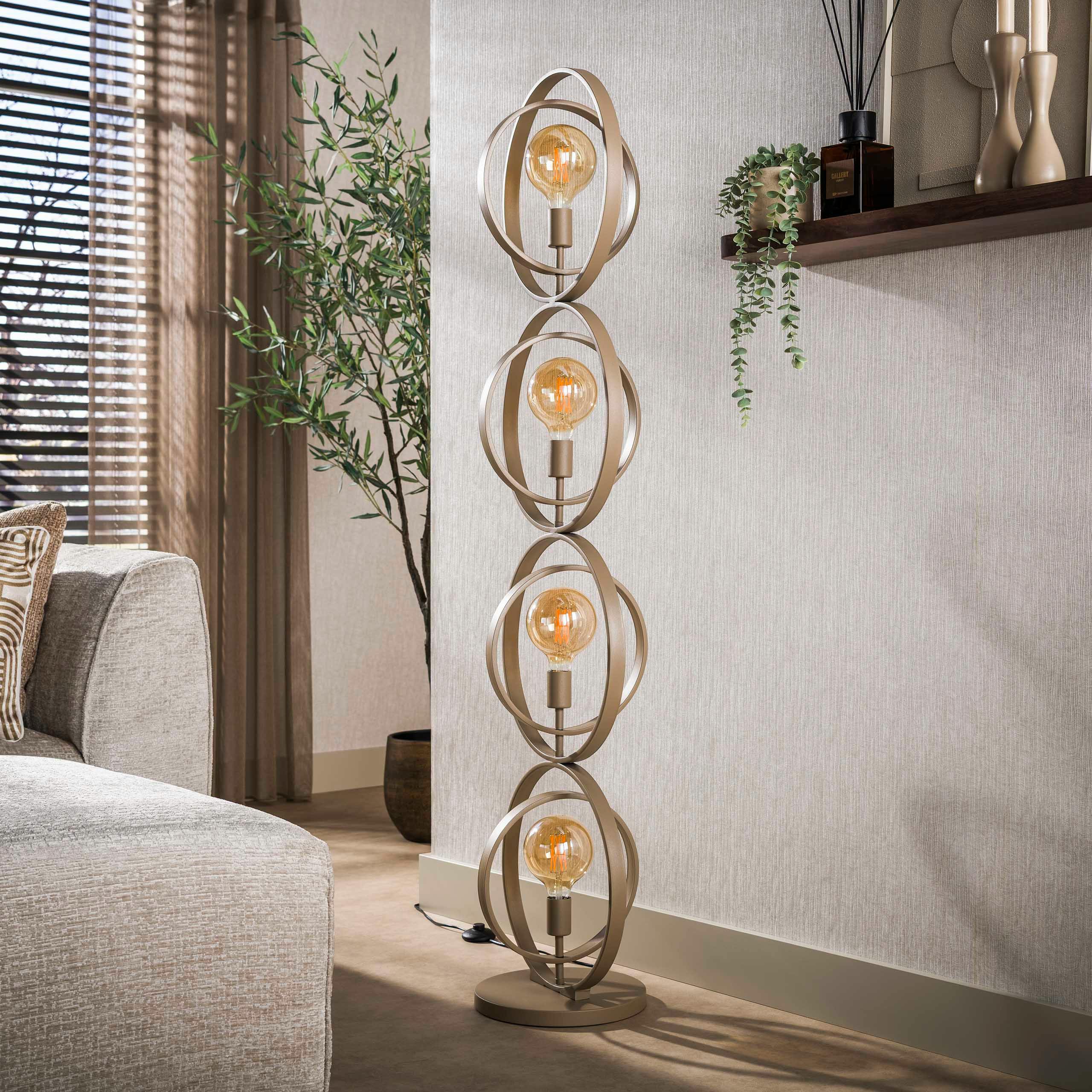 Lampadaire moderne beige 4 anneaux pivotants TRIBECA