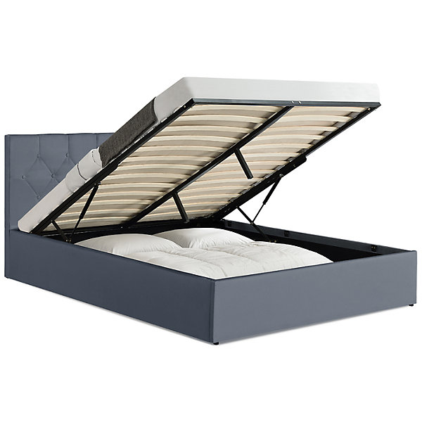 Lit coffre double AUSTIN avec tête de lit et sommier 140 x 190 cm PVC gris