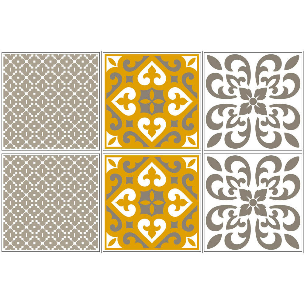 Sticker imitation carreau de ciment 10x10 cm moutarde x6