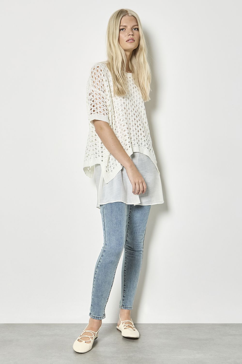 Apricot Shimmer Mesh Layered Tunic Top
