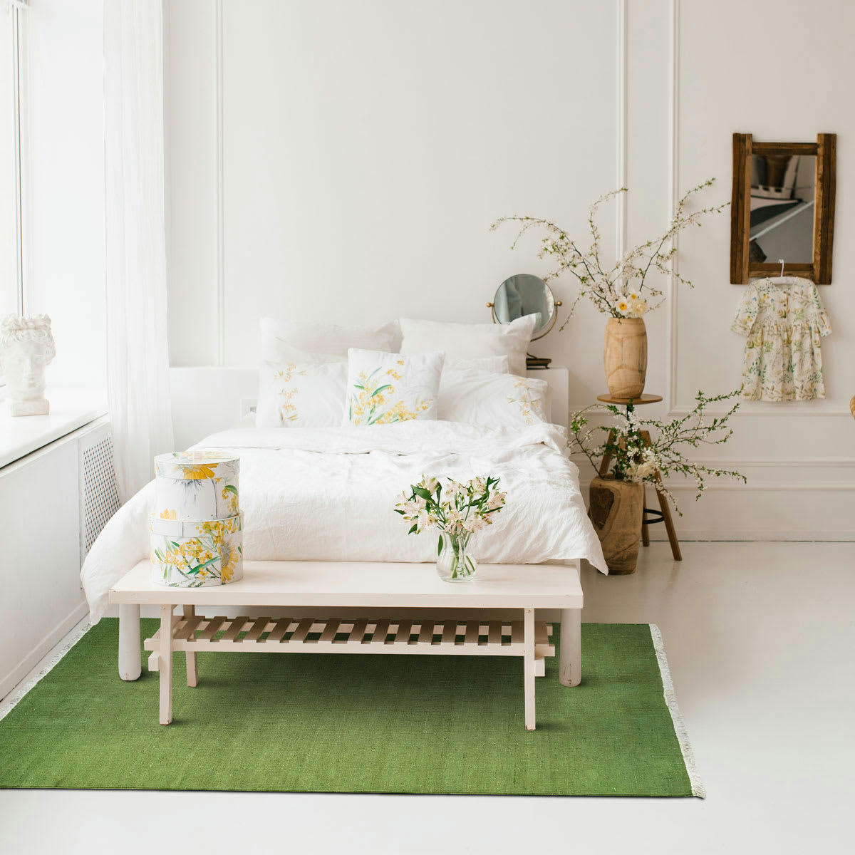 ESSENCE - Tapis en jute et coton avec franges vert foncé 80x150