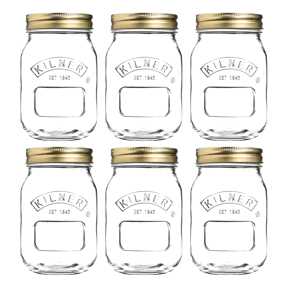 Kilner 6 x 500mL Regular Mouth Glass Mason Jars with Sealing Lids