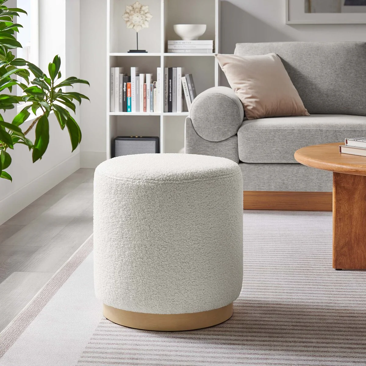 Tilden 16 Round Sherpa Upholstered Ottoman