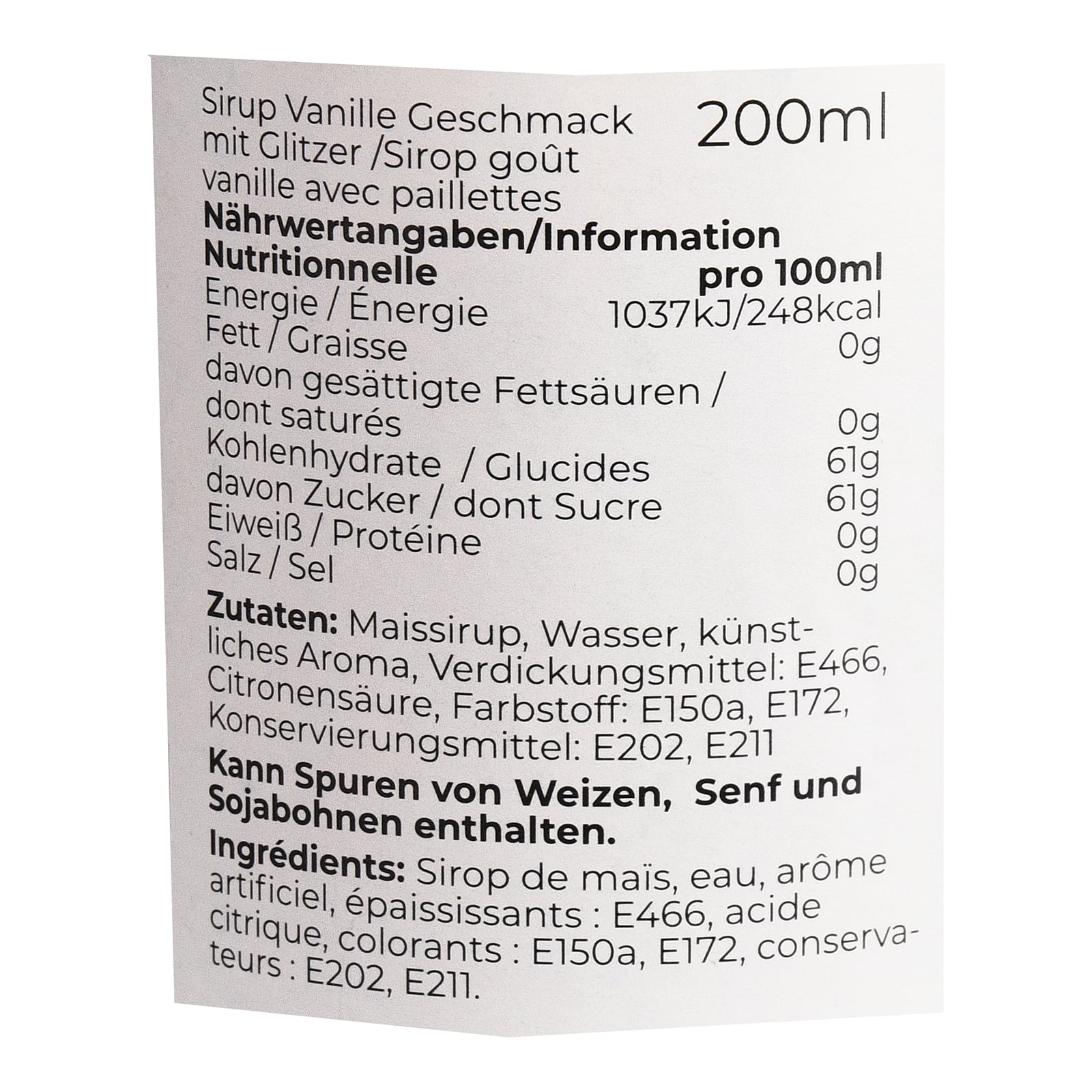 Glitzer-Sirup Vanille Klar, 200 ml