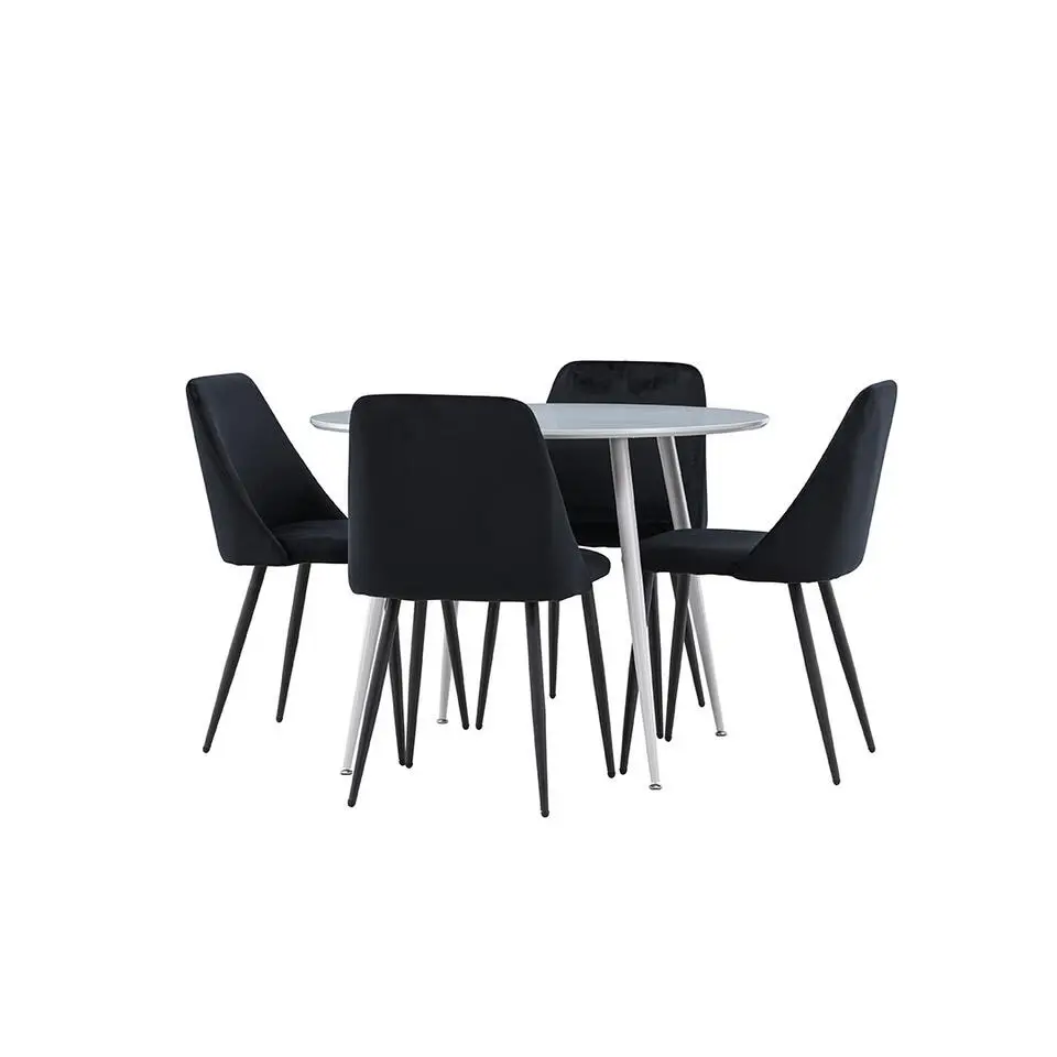 Hioshop Plaza eethoek tafel &Oslash;100cm en 4 velours stoelen grijs