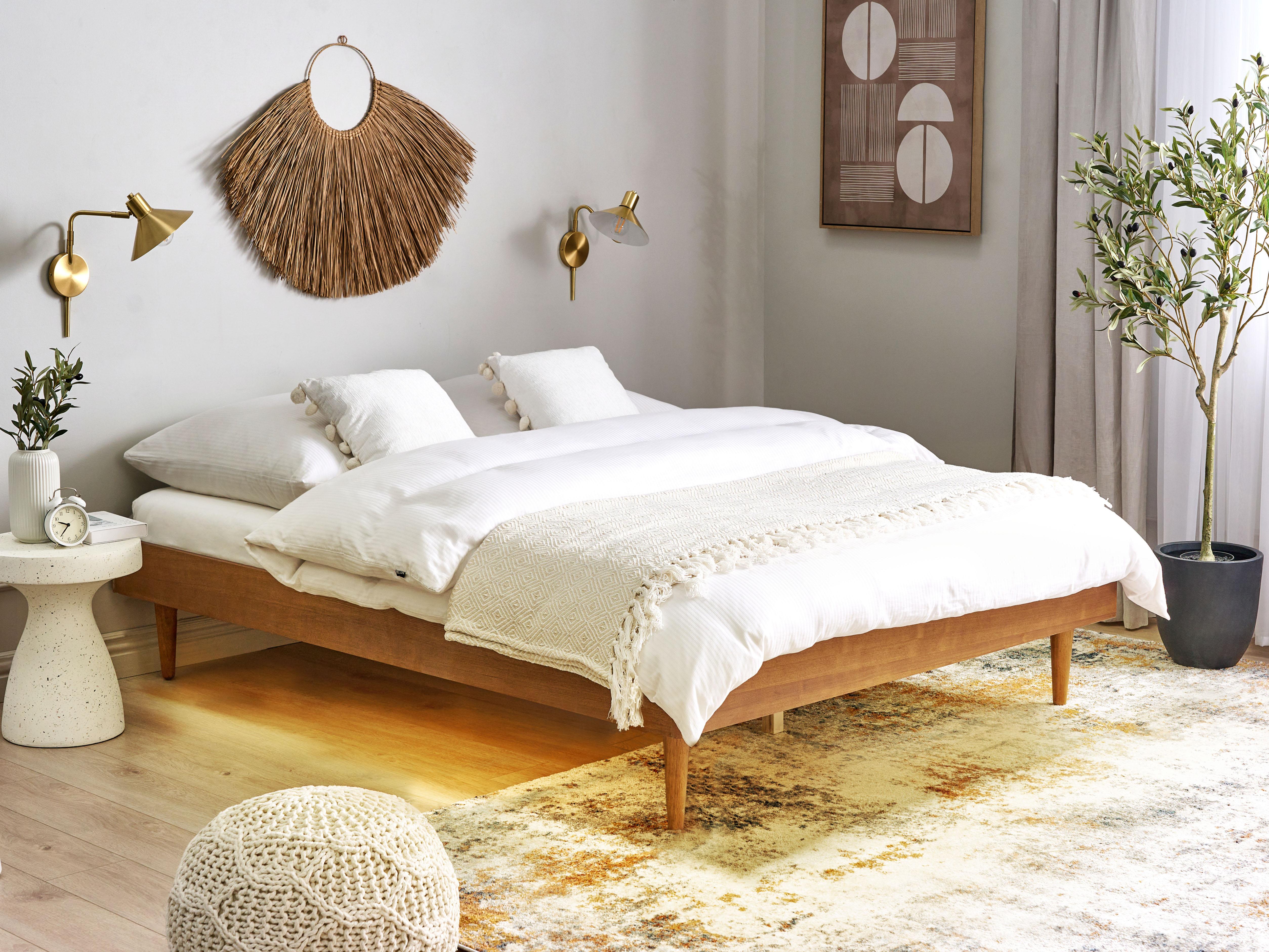 Bed with LED TOUCY 140 x 200 cm (EU Double) Brown Ash Wood