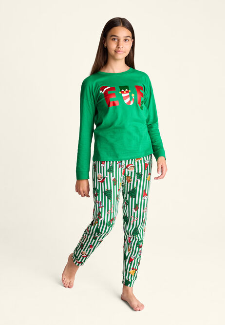 Unisex Kids Green Christmas Elf Family Pyjama Set