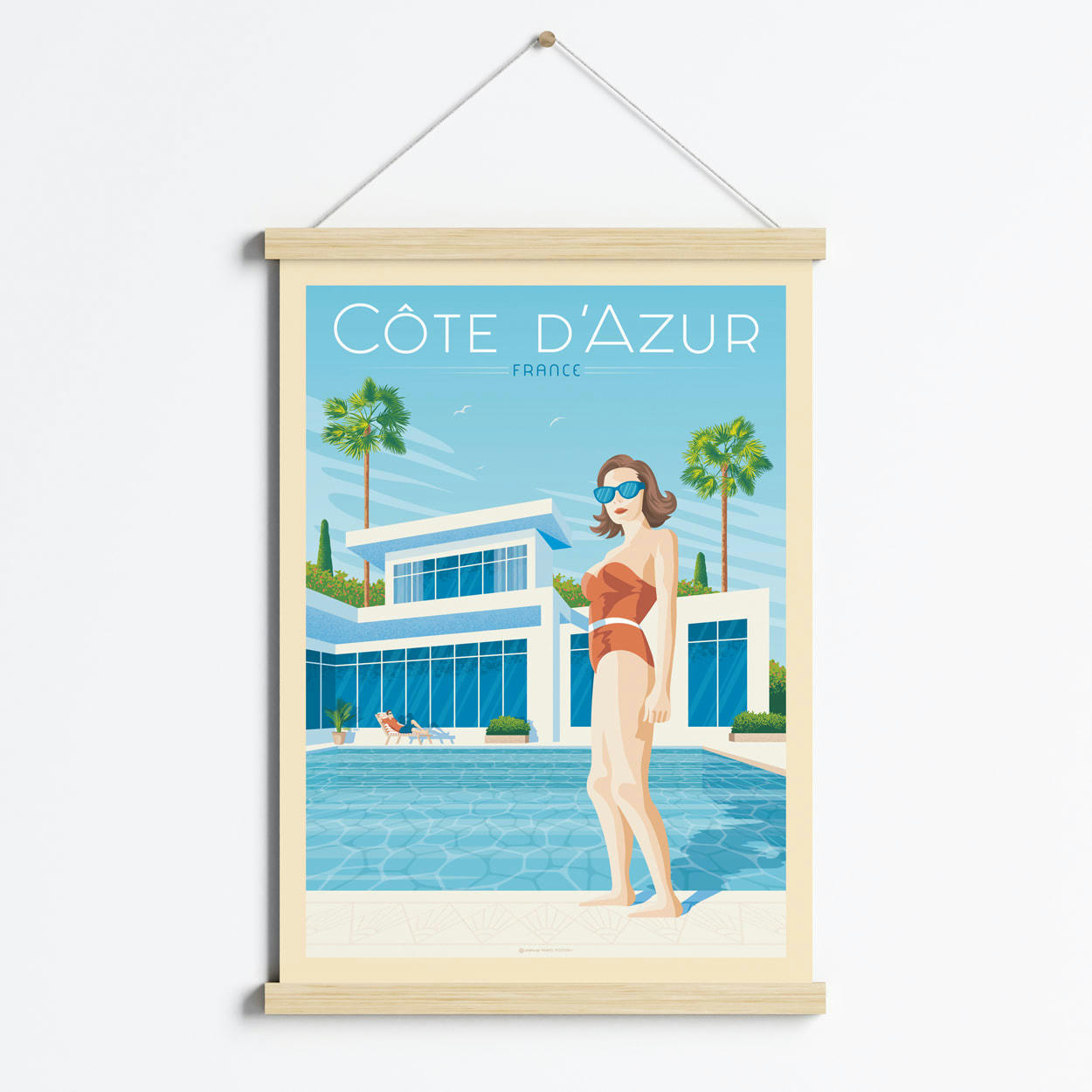 - Affiche Côte d'Azur - Villa + Cadre Magnétique (Bois) 50x70 cm