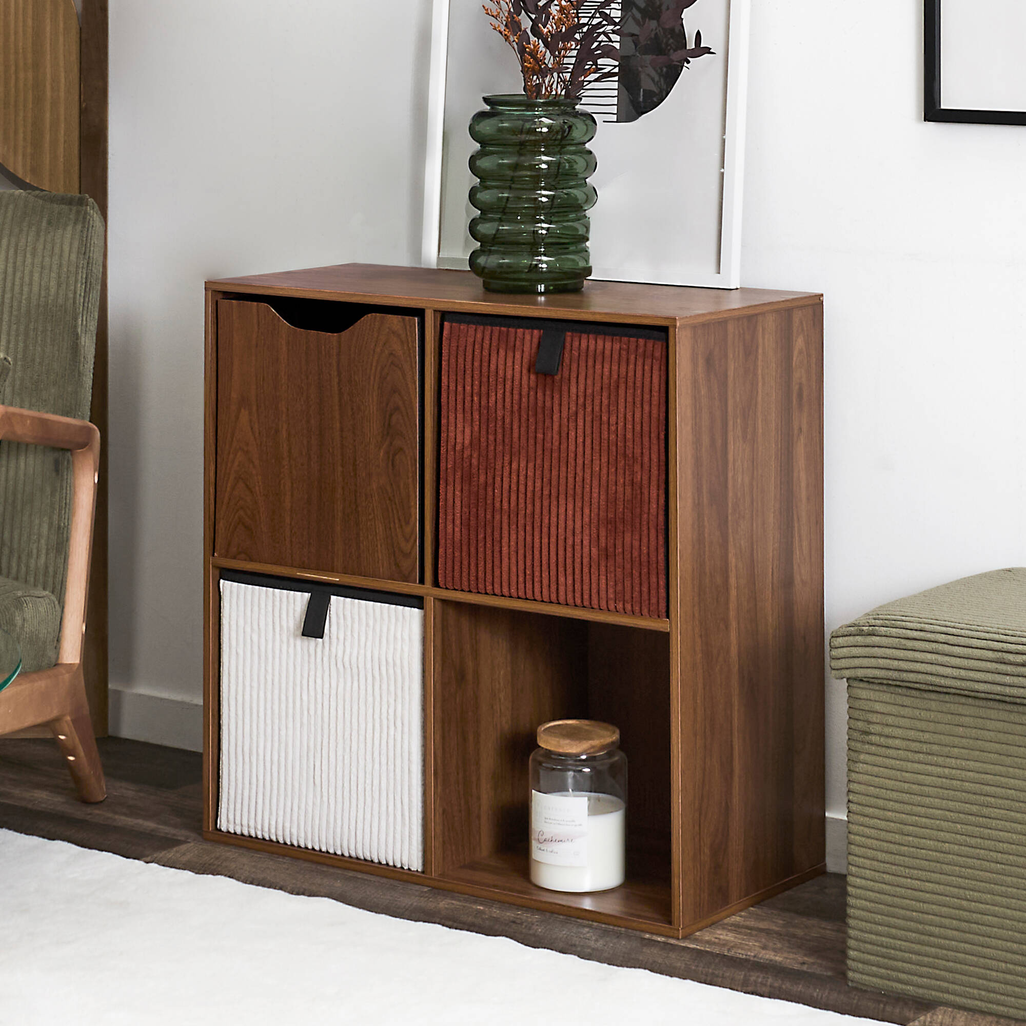 Cube de rangement pliable, fa&ccedil;ade bois MDF