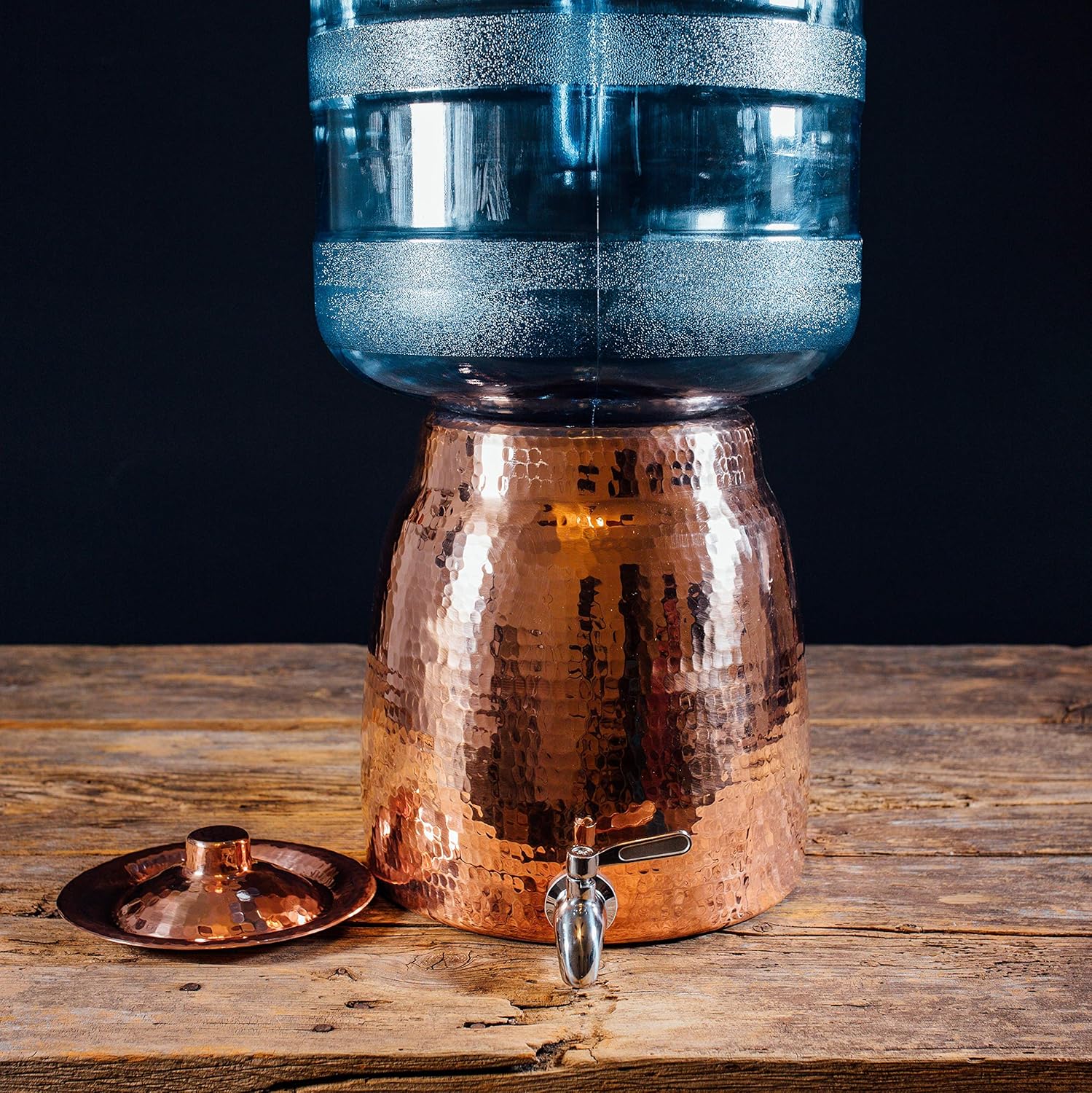 Sertodo Copper Niagara Water Dispenser | 100% Pure Copper, Heavy Gauge Water Container, Hand Hammered | 2+ Gallon Capacity, Fits 2–5 Gallon Jugs | Lid & Stainless Steel Spigot Included