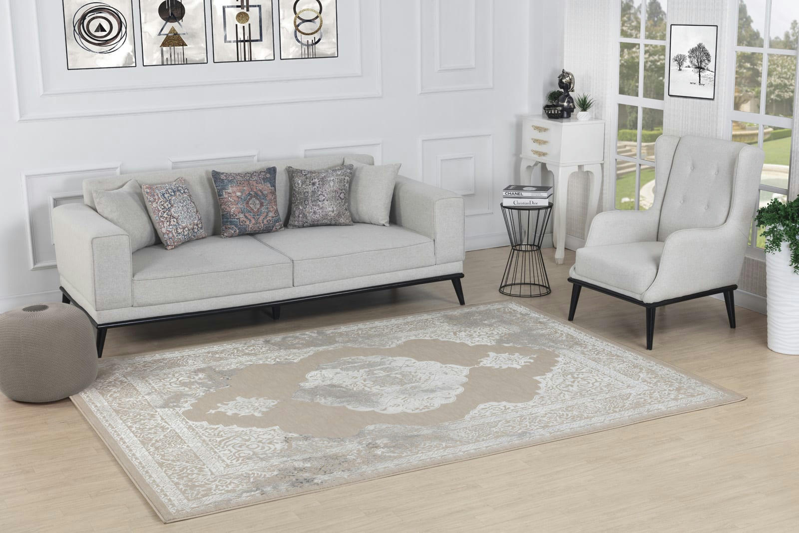 AZRA - Tapis Vintage Oriental Beige/Blanc 120x170