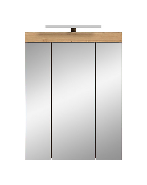 Eteka- Armoire de toilette avec éclairage (L/H/P : 60x79x18 cm) en imitation blanc et imitation sauge emboutie