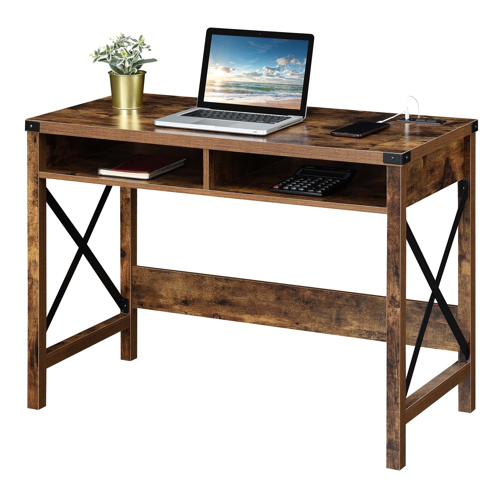 Convenience Concepts Durango 42 Inch Desk with Charging Station and Shelves