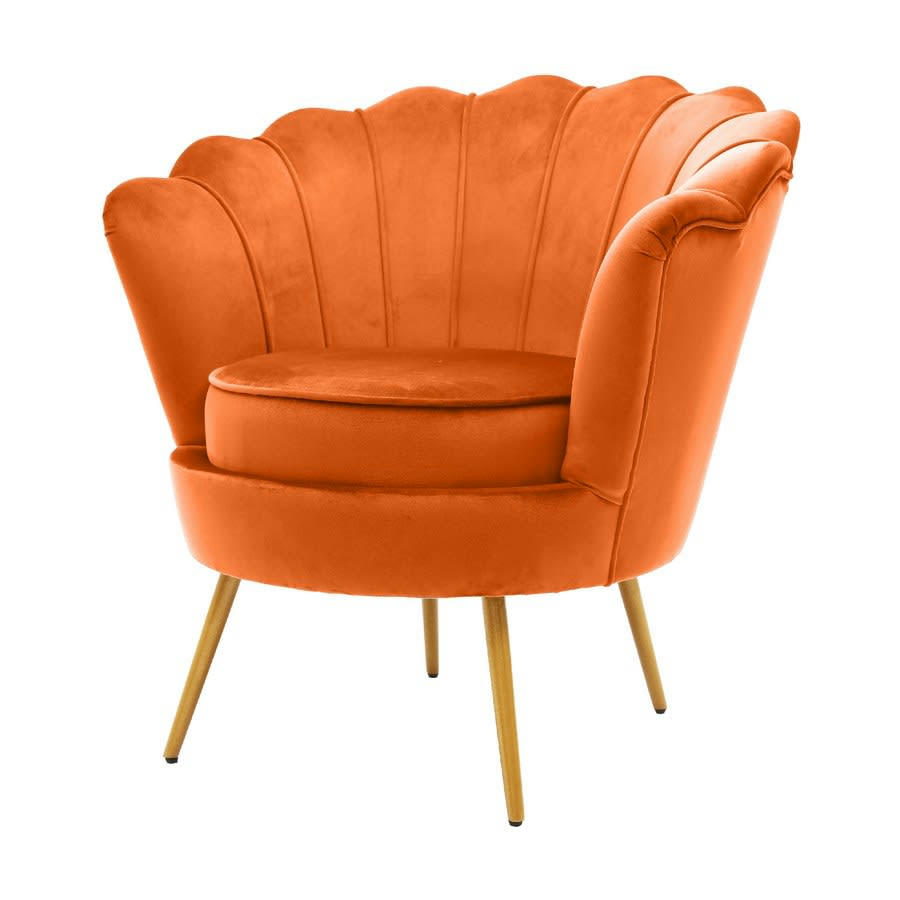 VELVET - Fauteuil en velours orange motif éventail