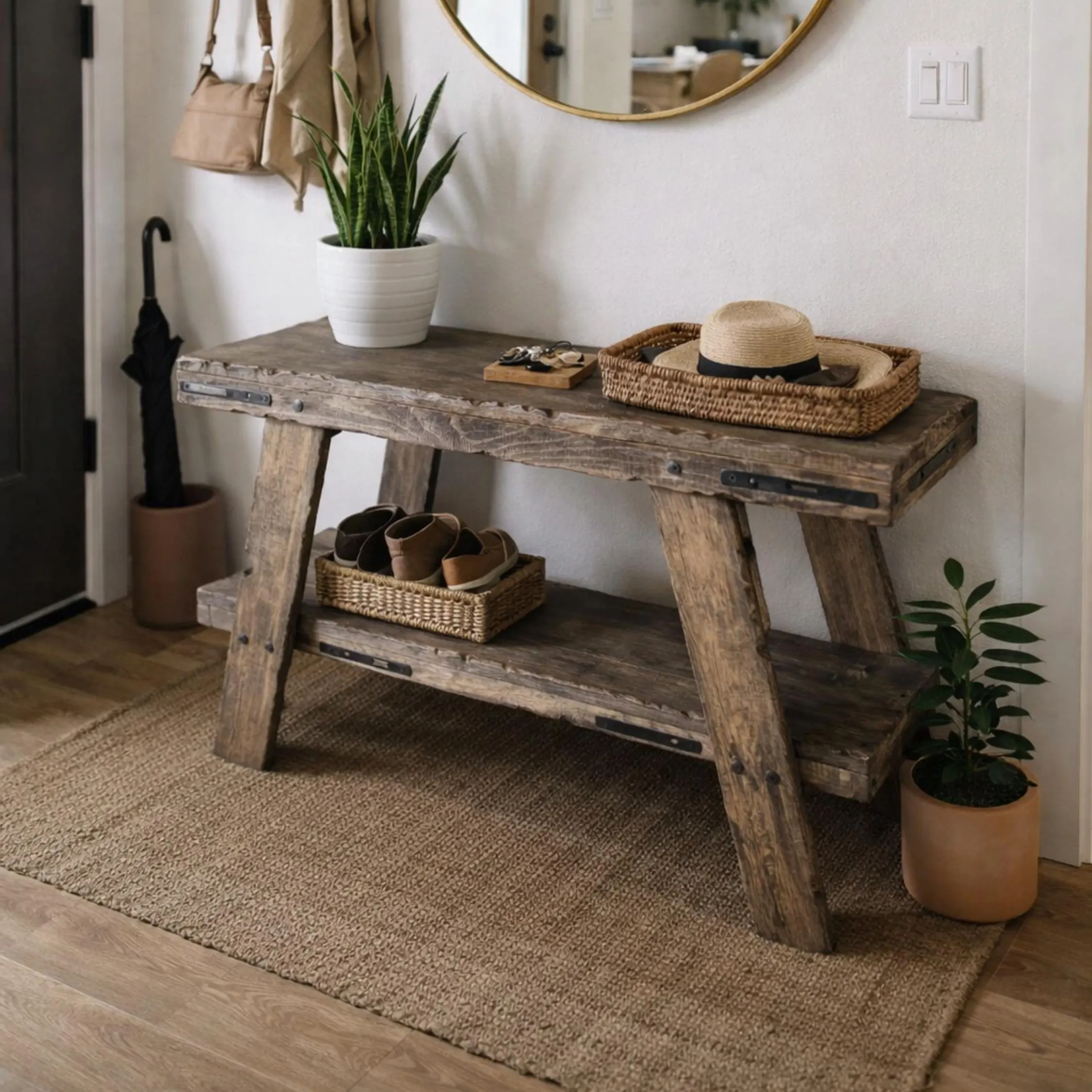 Entryway Bench - Shoe Organizer - Bench for Hallway & Mudroom - End of Bed Wood Bench Entryway
