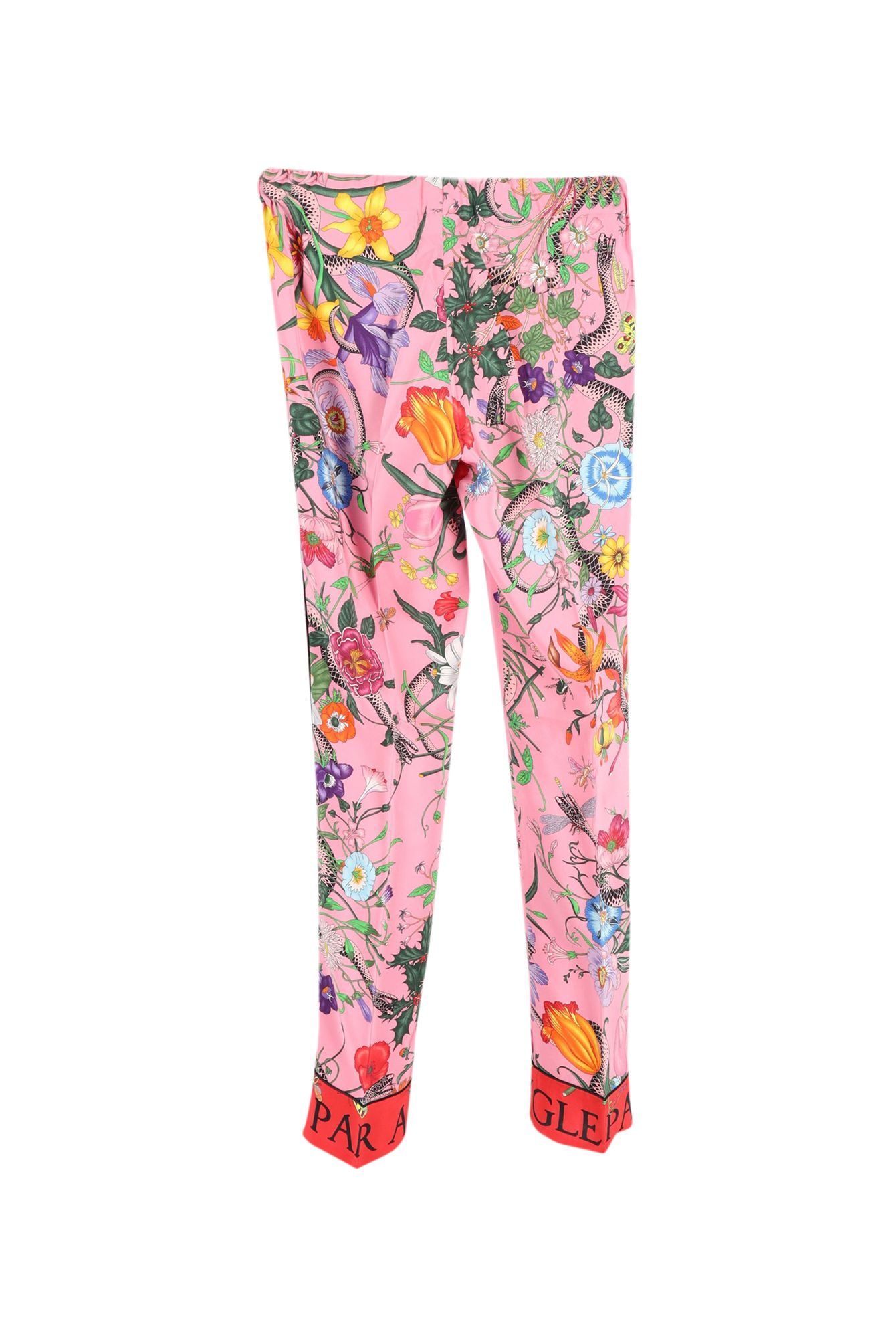 Gucci Preloved Snake Flora Print Trousers in Pink Silk