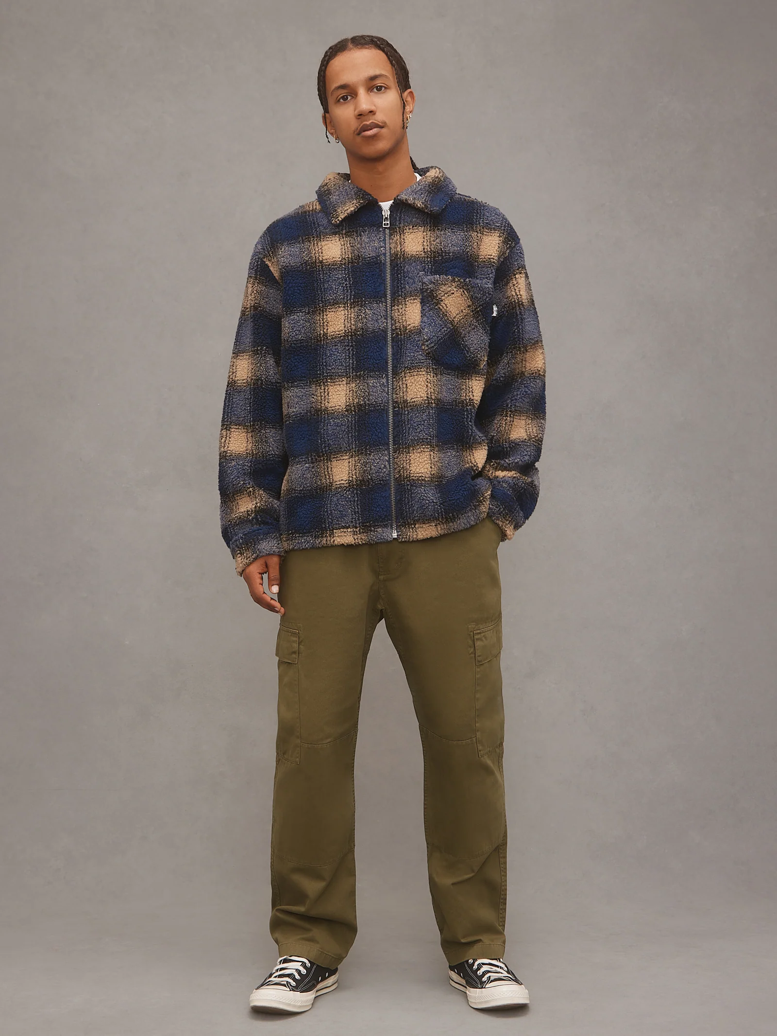 Shadow Plaid Sherpa Zip Shirt