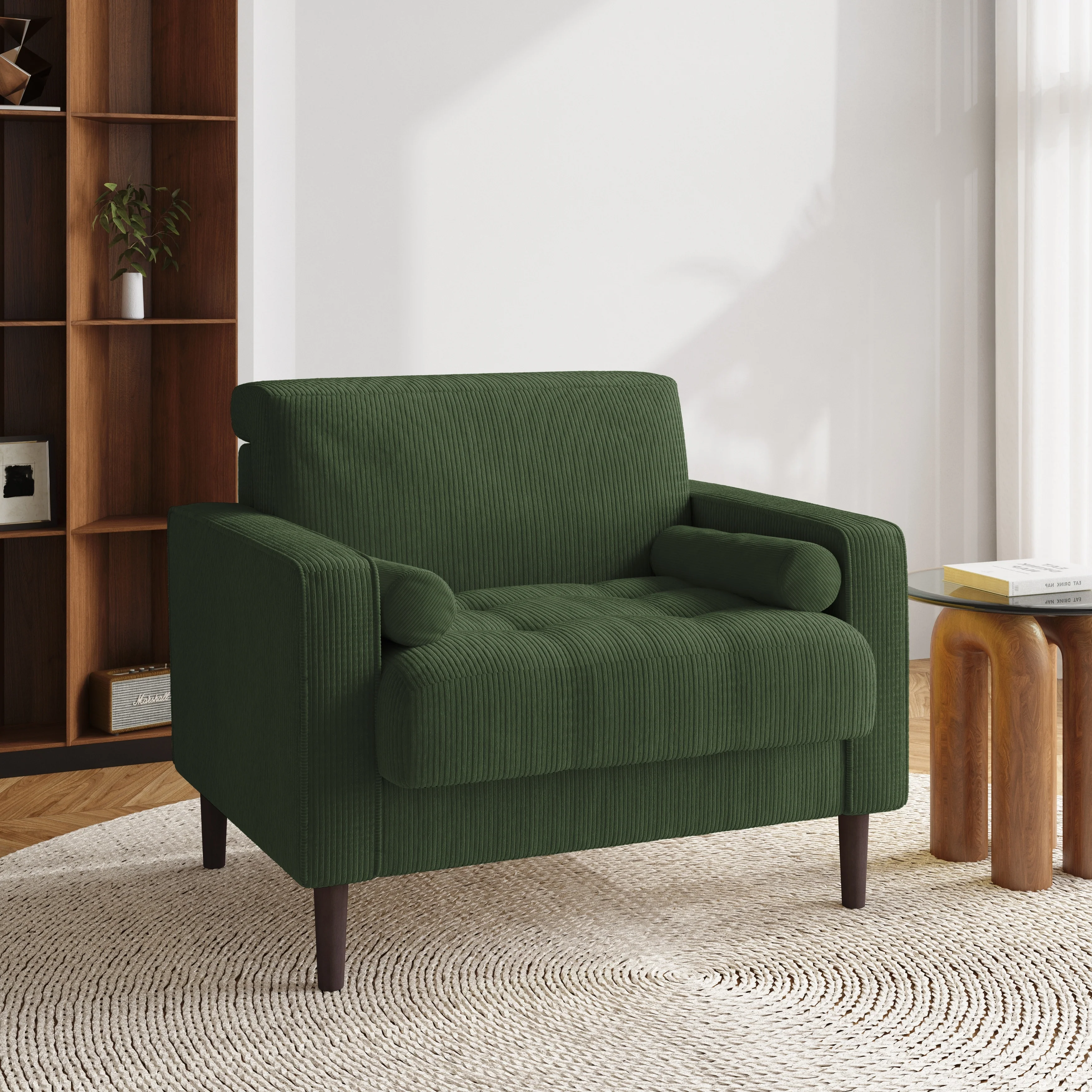Aronas Modern Corduroy Wide Accent Chair with Pillows