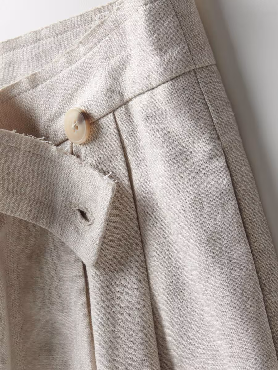 Linen Rich Trousers With Asymmetric Fastening